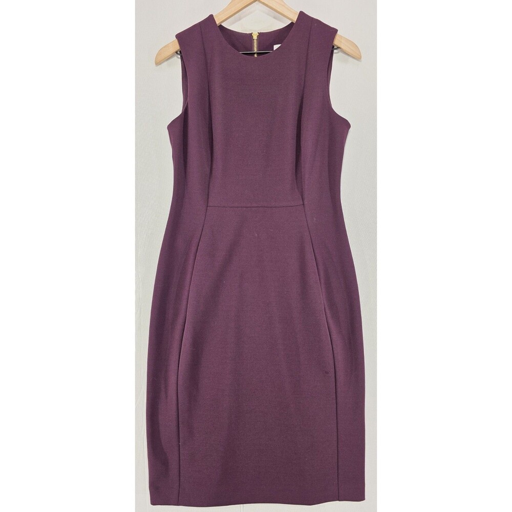 Calvin Klein Sheath Dress Womens 6 Aubergine Stretch Zip Corporate Career Event